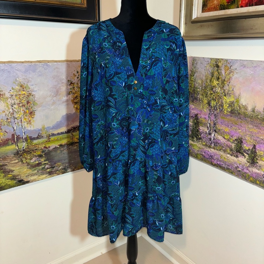 Time and Tru Blue and Green Floral Dress